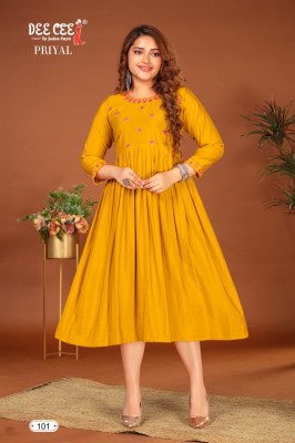 Priyal by Deecee Chanderi Flared Long neck embroidered Kurti collection at affordable rate kurtis catalogs