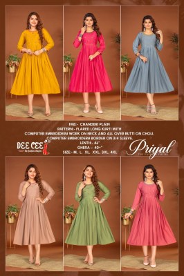 Priyal by Deecee Chanderi Flared Long neck embroidered Kurti collection at affordable rate kurtis catalogs