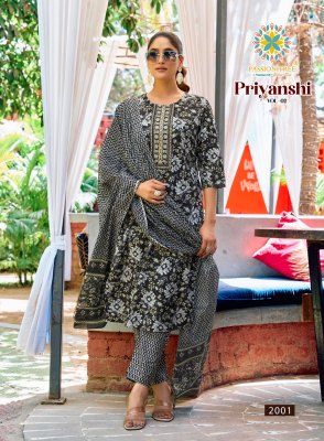 Priyanshi vol 2 by Passion Tree Straight Printed Cotton embroidered top pant with dupatta catalogue at affordable rate readymade suit catalogs