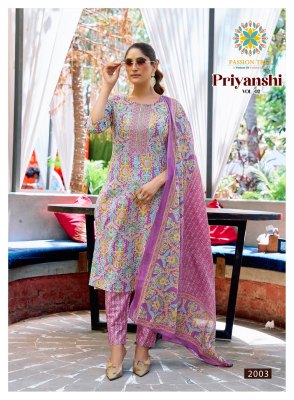 Priyanshi vol 2 by Passion Tree Straight Printed Cotton embroidered top pant with dupatta catalogue at affordable rate readymade suit catalogs