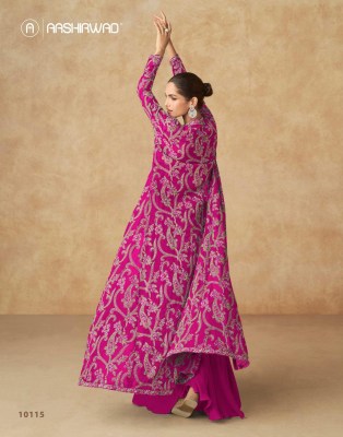 Purple by Aashirwad Creation Real Georgette Top sharara with Shrug Collection at amavi expo lehenga choli catalogs