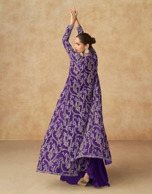 Purple by Aashirwad Creation Real Georgette Top sharara with Shrug Collection at amavi expo lehenga choli catalogs