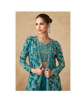 Purple by Aashirwad Creation Real Georgette Top sharara with Shrug Collection at amavi expo lehenga choli catalogs