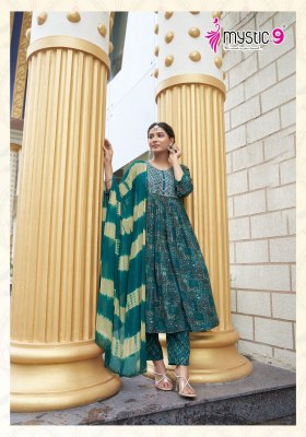 Pushpa vol 1 by Mystic 9 premium quality capsule foil printed kurta bottom and dupatta catalogue  readymade suit catalogs