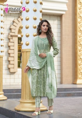 Pushpa vol 1 by Mystic 9 premium quality capsule foil printed kurta bottom and dupatta catalogue  readymade suit catalogs