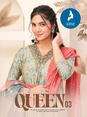 Queen 3 by Kaya Chanderi Fancy Nyra cut Foil printed kurti pant and dupatta catalogue at affordable rate Kaya kurti