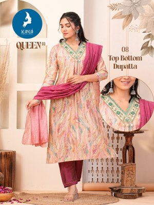 Queen 3 by Kaya Chanderi Fancy Nyra cut Foil printed kurti pant and dupatta catalogue at affordable rate readymade suit catalogs