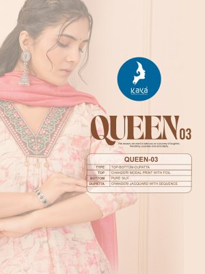 Queen 3 by Kaya Chanderi Fancy Nyra cut Foil printed kurti pant and dupatta catalogue at affordable rate readymade suit catalogs