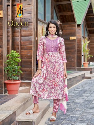 Queen Ghera by Master capsual printed flared kurti pant and dupatta catalogue at low rate readymade suit catalogs