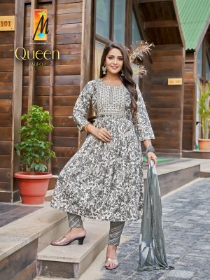 Queen Ghera by Master capsual printed flared kurti pant and dupatta catalogue at low rate readymade suit catalogs