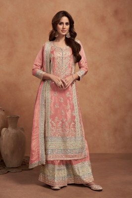 Qurbat by Gulkayra designer real simar silk embroidered sharara suit collection at amavi expo fancy sharara suit Catalogs