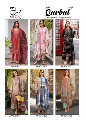 Qurbat vol 4 by Mizaj pure heavy cotton karachi suit collection at affordable rate Karachi suits catalogs