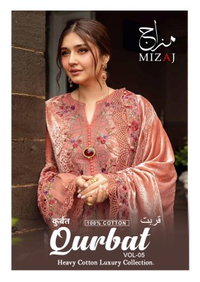 Qurbat vol 5 by Mizaj Heavy Pure Cotton unstitched dress material with low price  wholesale catalogs