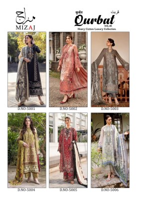 Qurbat vol 5 by Mizaj Heavy Pure Cotton unstitched dress material with low price  dress material catalogs