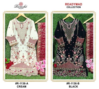 R-1136 by Ramsha butterfly net embroidered readymade suit catalogue at affordable rate readymade suit catalogs