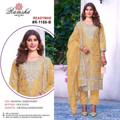 R 1166 Nx by ramsha organza embroidered fancy readymade suit catalogue at low rate Ramsha