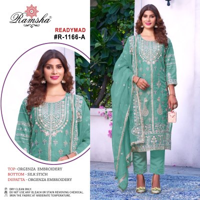 R 1166 Nx by ramsha organza embroidered fancy readymade suit catalogue at low rate readymade suit catalogs