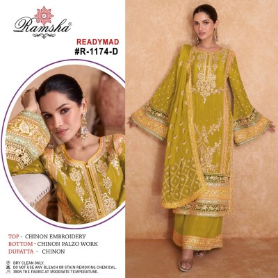 R-1174nx by Ramsha Chinon Embroidered fancy kurti pant and dupatta catalogue at affordable rate Ramsha