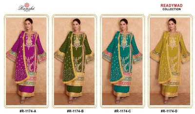 R-1174nx by Ramsha Chinon Embroidered fancy kurti pant and dupatta catalogue at affordable rate readymade suit catalogs