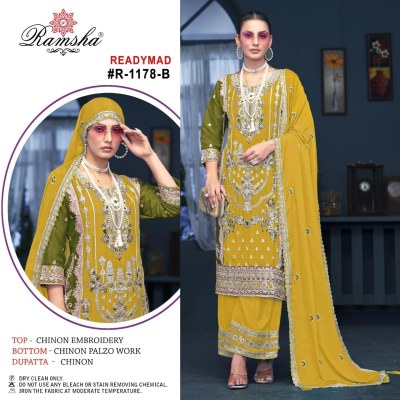 R-1178nx by Ramsha Chinon embroidered fancy readymade suit catalogue at affordable rate Ramsha