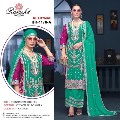 R-1178nx by Ramsha Chinon embroidered fancy readymade suit catalogue at affordable rate readymade suit catalogs