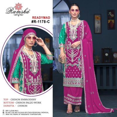 R-1178nx by Ramsha Chinon embroidered fancy readymade suit catalogue at affordable rate readymade suit catalogs