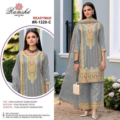 R 1220 nx by Ramsha star Georgette embroidered Pakistani suit catalogue  readymade suit catalogs