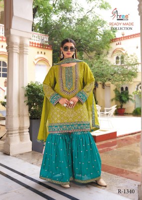 R 1340 by Shree fab designer heavy embroidered fancy sharara suit catalogue at amavi expo Shree fab