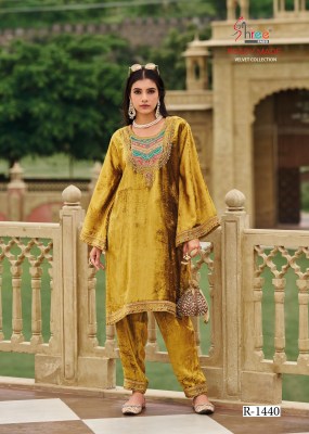 R 1440 by Shree fab Pure Viscorse Makhamali Velvet Work Kurta with Bottom coollection readymade suit catalogs