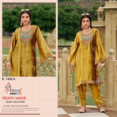 R 1440 by Shree fab Pure Viscorse Makhamali Velvet Work Kurta with Bottom coollection readymade suit catalogs