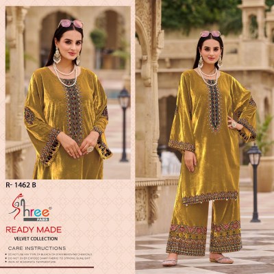 R 1462 by Shree fab Designer Velvet Neck embroidered kurti and pant catalogue at affordable rate  kurtis catalogs