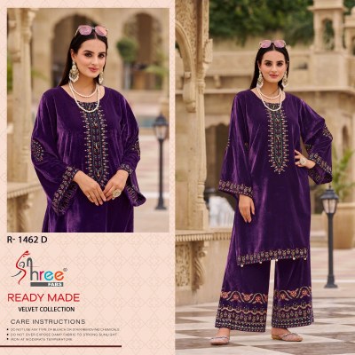 R 1462 by Shree fab Designer Velvet Neck embroidered kurti and pant catalogue at affordable rate  kurtis catalogs