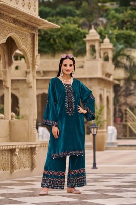 R 1462 by Shree fab Designer Velvet Neck embroidered kurti and pant catalogue at affordable rate  kurtis catalogs