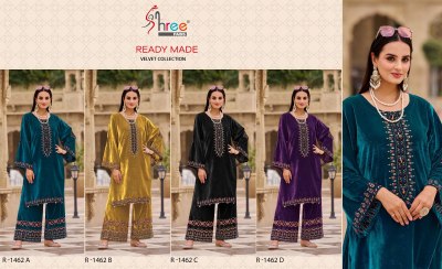 R 1462 by Shree fab Designer Velvet Neck embroidered kurti and pant catalogue at affordable rate  kurtis catalogs