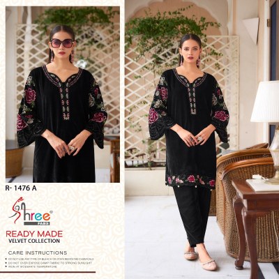 R 1476 by Shree Fab Embroidered designer velvet Kurta with Bottom and dupatta collection kurtis catalogs