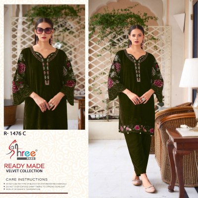 R 1476 by Shree Fab Embroidered designer velvet Kurta with Bottom and dupatta collection kurtis catalogs