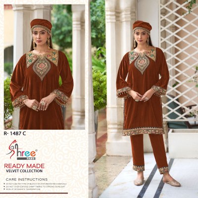 R 1487 by shree fab lunch velvet Kashmiri tilla kurta with payjama catalogue at affordable rate kurta pajama