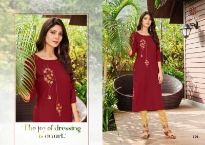 R studio baanvi by sara volume 1 reyon slub with embroidered kurti with pant catalogue at wholesale price kurtis catalogs