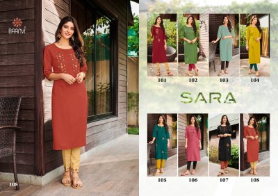 R studio baanvi by sara volume 1 reyon slub with embroidered kurti with pant catalogue at wholesale price kurtis catalogs