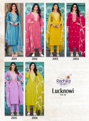 RADHIKA lifestyle Lucknowi Vol 2 Top bottom dupptta Summer Collection   kurtis catalogs