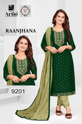 Raanjana by Veda vichitra silk fancy neck buti work readymade suit catalogue at affordable rate Artio vedha by kapil trendz 