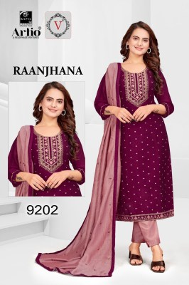 Raanjana by Veda vichitra silk fancy neck buti work readymade suit catalogue at affordable rate readymade suit catalogs