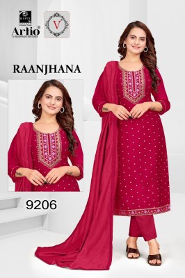 Raanjana by Veda vichitra silk fancy neck buti work readymade suit catalogue at affordable rate readymade suit catalogs