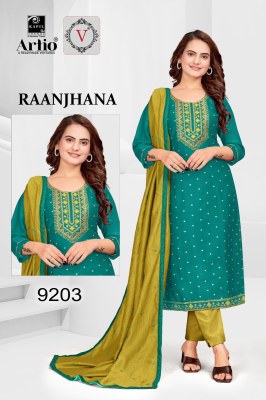 Raanjana by Veda vichitra silk fancy neck buti work readymade suit catalogue at affordable rate readymade suit catalogs