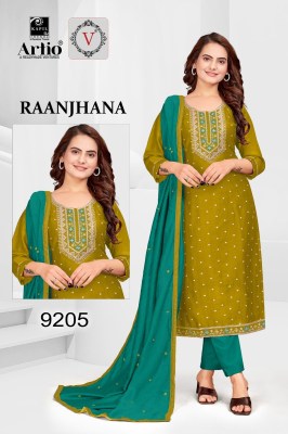 Raanjana by Veda vichitra silk fancy neck buti work readymade suit catalogue at affordable rate readymade suit catalogs