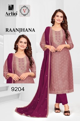 Raanjana by Veda vichitra silk fancy neck buti work readymade suit catalogue at affordable rate readymade suit catalogs