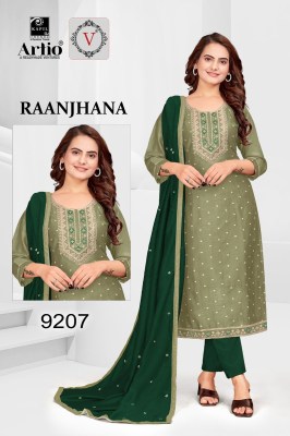 Raanjana by Veda vichitra silk fancy neck buti work readymade suit catalogue at affordable rate readymade suit catalogs