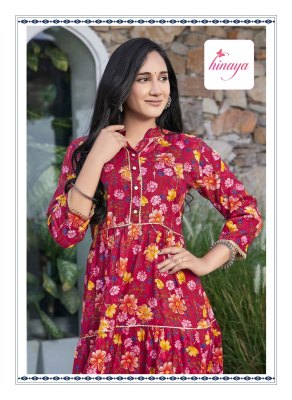 Raashi vol 16 by Hinaya trendy rayon flared kurti catalogue at affordable rate kurtis catalogs