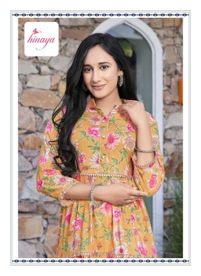 Raashi vol 16 by Hinaya trendy rayon flared kurti catalogue at affordable rate kurtis catalogs