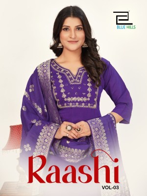 Raashi vol 3 by Blue Hills Roman silk Coading Work Readymade kurti pant and dupatta catalogue at low price wholesale catalogs